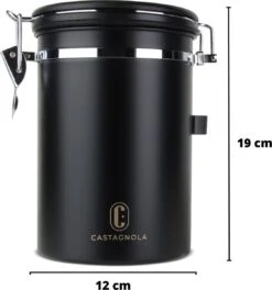 Castagnola Koffie Bewaarbus - Luchtdicht Met CO2 Uitlaat - Voor 600 Gram Koffiebonen - Koffieblik Matzwart Voorraadbussen - Voorraadbus - 1.8L -Koffie/Drankjes Winkel 1123x1200