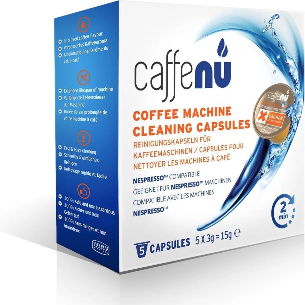 Caffenu Reinigingscapsules Voor Espresso Apparaten 5 Capsules Per Verpakking 4 Caffenu Reinigingscapsules Voor Espresso Apparaten 5 Capsules Per Verpakking - Afbeelding 2