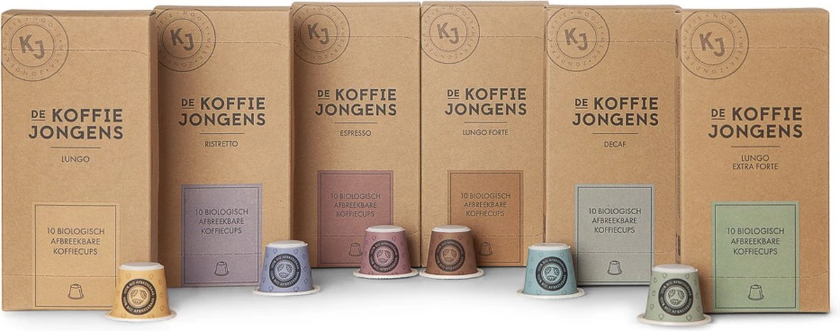 De Koffiejongens - Proefpakket - Nespresso Cups - 100% Biologisch Afbreekbaar - 6x10 Cups - Nespresso Compatible 3 De Koffiejongens - Proefpakket - Nespresso Cups - 100% Biologisch Afbreekbaar - 6x10 Cups - Nespresso Compatible