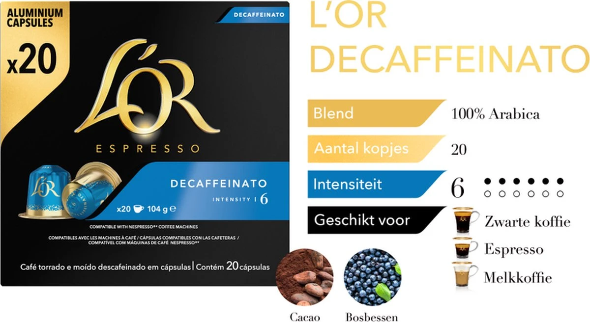L'OR Espresso Decaffeinato (6) - 10 X 20 Koffiecups 7 L'OR Espresso Decaffeinato (6) - 10 X 20 Koffiecups - Afbeelding 5
