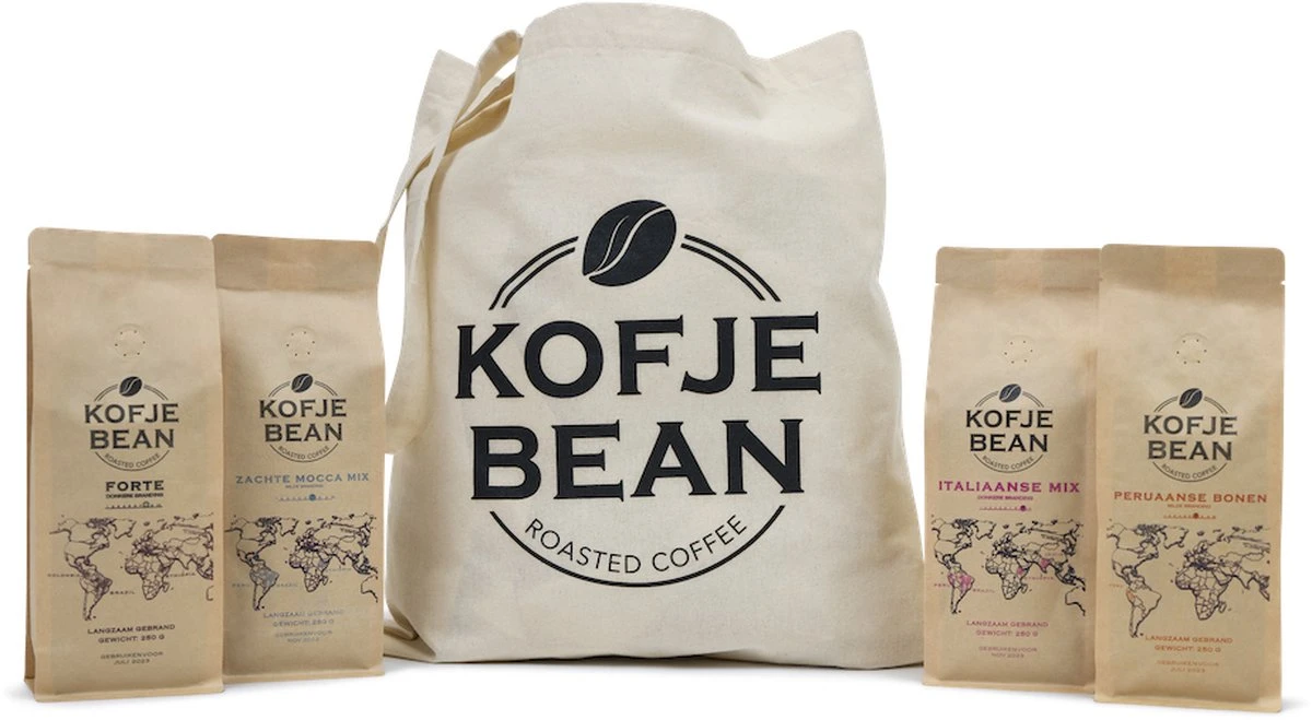 Kofjebean - 'proef Alle Koffiebonen' Pakket - 4 X 250 Gram Koffiebonen 3 Kofjebean - 'proef Alle Koffiebonen' Pakket - 4 X 250 Gram Koffiebonen