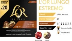 L'OR Lungo Estremo (10) - 10 X 20 Koffiecups 17 L'OR Lungo Estremo (10) - 10 X 20 Koffiecups -Koffie/Drankjes Winkel 1200x678 1