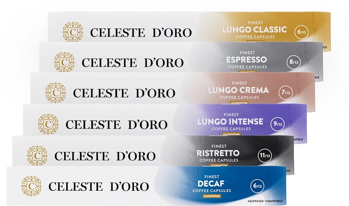 Celeste D’Oro - Koffiecups - Nespresso Compatibel Proefpakket - Oriëntatiepakket - Lungo, Espresso En Meer - 60 Cups 3 Celeste D’Oro - Koffiecups - Nespresso Compatibel Proefpakket - Oriëntatiepakket - Lungo, Espresso En Meer - 60 Cups
