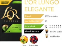 L'OR Lungo Elegante Koffiecups - Intensiteit 6/12 - 10 X 10 Capsules -Koffie/Drankjes Winkel 1200x893