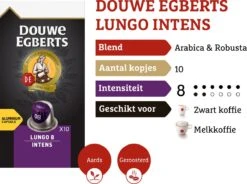 Douwe Egberts Lungo Intens Koffiecups - Intensiteit 8/12 - 10 X 10 Capsules -Koffie/Drankjes Winkel 1200x894