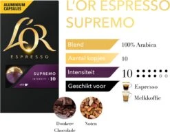 L'OR Espresso Supremo Koffiecups - Intensiteit 10/12 - 10 X 10 Capsules -Koffie/Drankjes Winkel 1200x933