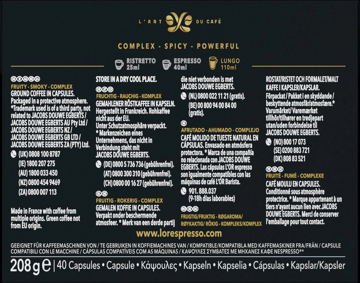 L'OR Lungo Estremo Koffiecups - Intensiteit 10/12 - 4 X 40 Capsules 5 L'OR Lungo Estremo Koffiecups - Intensiteit 10/12 - 4 X 40 Capsules - Afbeelding 3