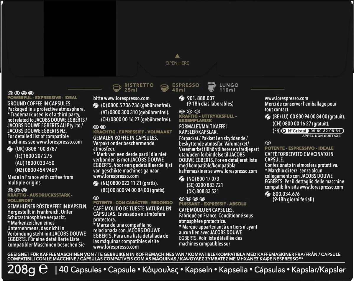 L'OR Espresso Ristretto Koffiecups - Intensiteit 11/12 - 4 X 40 Capsules 5 L'OR Espresso Ristretto Koffiecups - Intensiteit 11/12 - 4 X 40 Capsules - Afbeelding 3