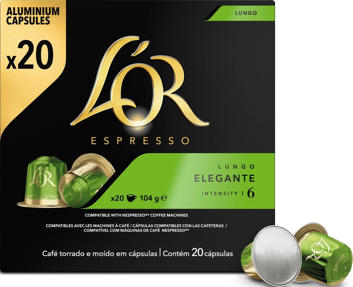 L'OR Lungo Elegante Koffiecups - Intensiteit 6/12 - 10 X 20 Capsules 6 L'OR Lungo Elegante Koffiecups - Intensiteit 6/12 - 10 X 20 Capsules - Afbeelding 4
