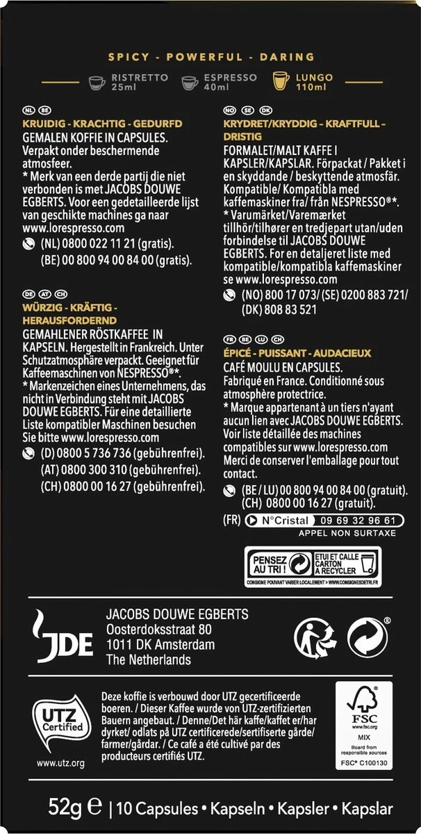 L'OR Lungo Estremo Koffiecups - Intensiteit 10/12 - 10 X 10 Capsules 4 L'OR Lungo Estremo Koffiecups - Intensiteit 10/12 - 10 X 10 Capsules - Afbeelding 2