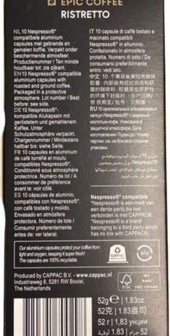 100 Capsules Epic Coffee - Ristretto - Nespresso® Compatible Aluminium Capsules - RFA Keurmerk - Doos 100 Stuks -Koffie/Drankjes Winkel 606x1200 7