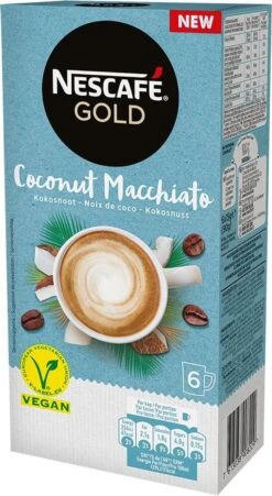Nescafé Gold Coconut Macchiato Oploskoffie - 6 Doosjes à 6 Zakjes -Koffie/Drankjes Winkel 657x1200