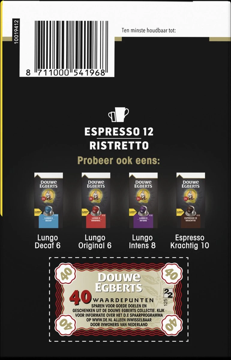 Douwe Egberts Espresso Ristretto Koffiecups (12) - 5 X 40 Koffiecups 6 Douwe Egberts Espresso Ristretto Koffiecups (12) - 5 X 40 Koffiecups - Afbeelding 4